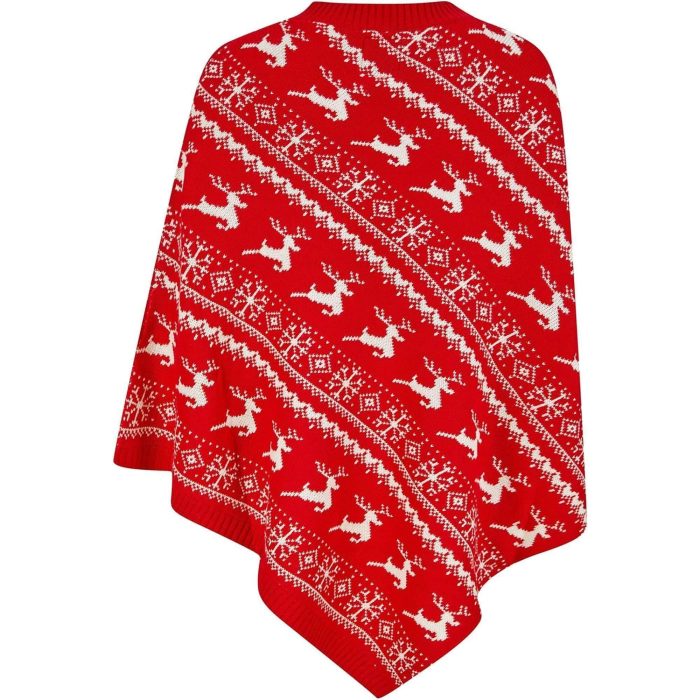 Christmas Claudia Reindeer Snowflake Poncho Cape 3A17493 Red Back