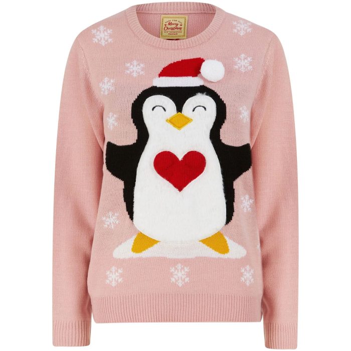 Christmas Penguin Hug LED Light Up Jumer 3A17394R Pink