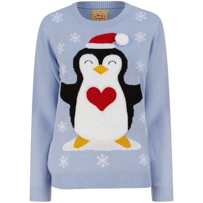 Christmas Penguin Hug LED Light Up Jumper 3A17394R Blue