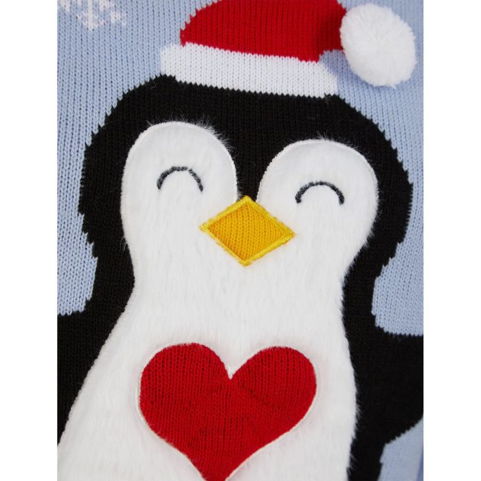 Christmas Penguin Hug LED Light Up Jumper 3A17394R Blue Details