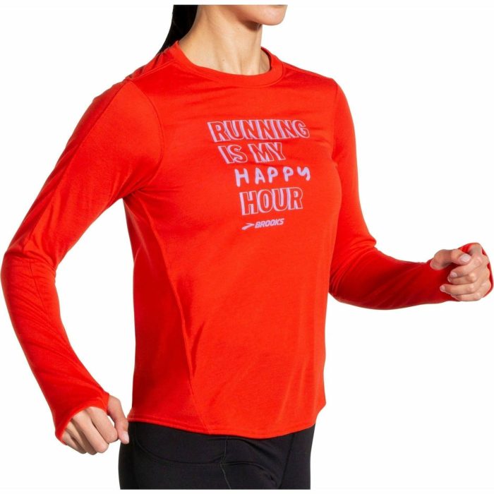 brooks distance graphic long sleeve womens running top red 37329183375568