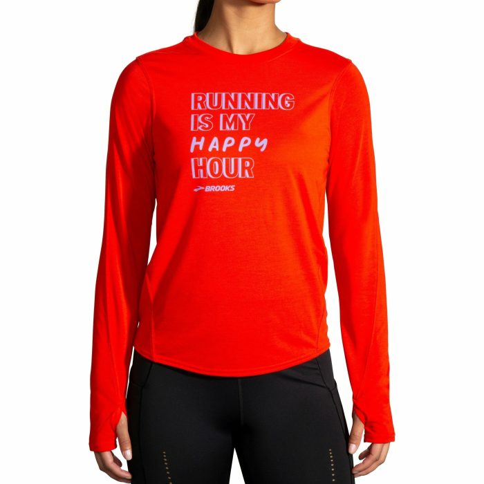 brooks distance graphic long sleeve womens running top red 37329183572176