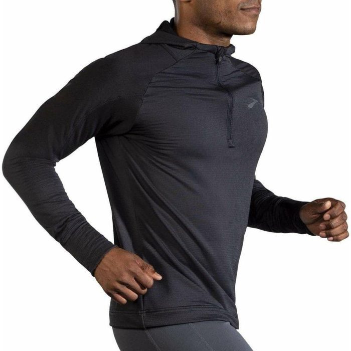 brooks notch thermal hooded long sleeve mens running top black 29520225239248